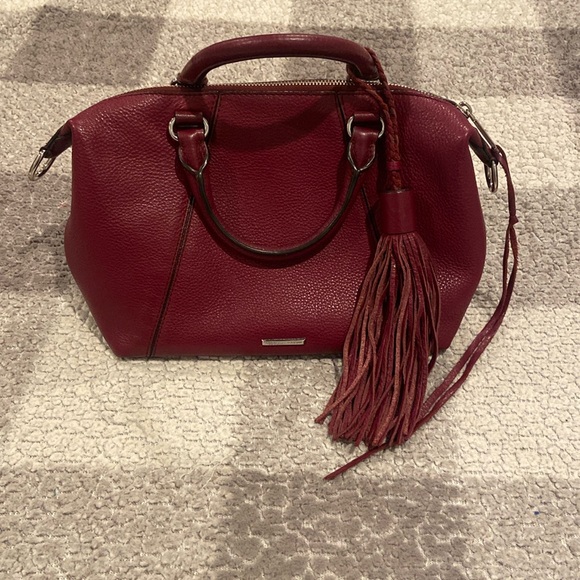 Rebecca Minkoff cranberry red leather satchel with large tassel - Picture 1 of 10